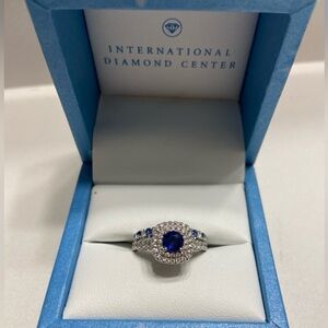 Blue Sapphire White Gold Diamond Ring size 8 with matching graduated band